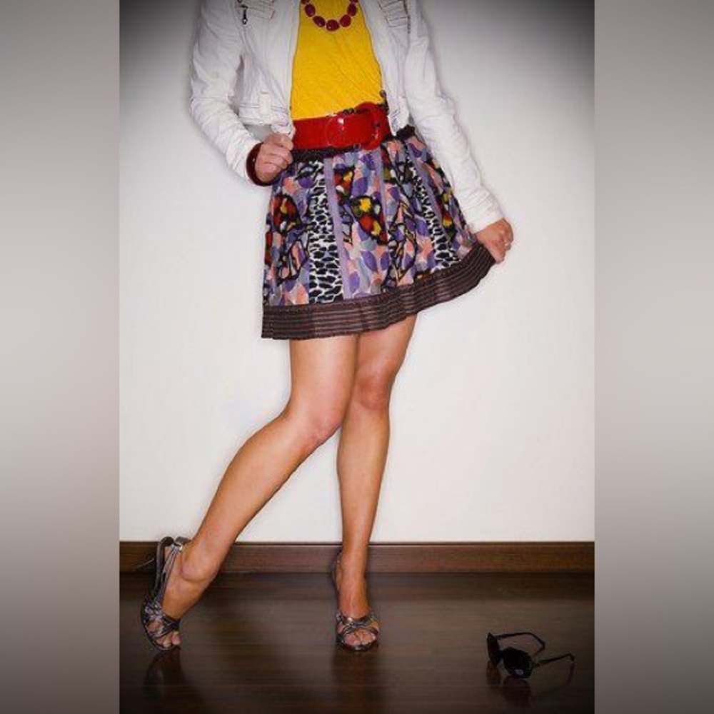 Free People Mini Skirt Boho Multicolor Leopard Leaf Patchwork Panels - Picture 2 of 10